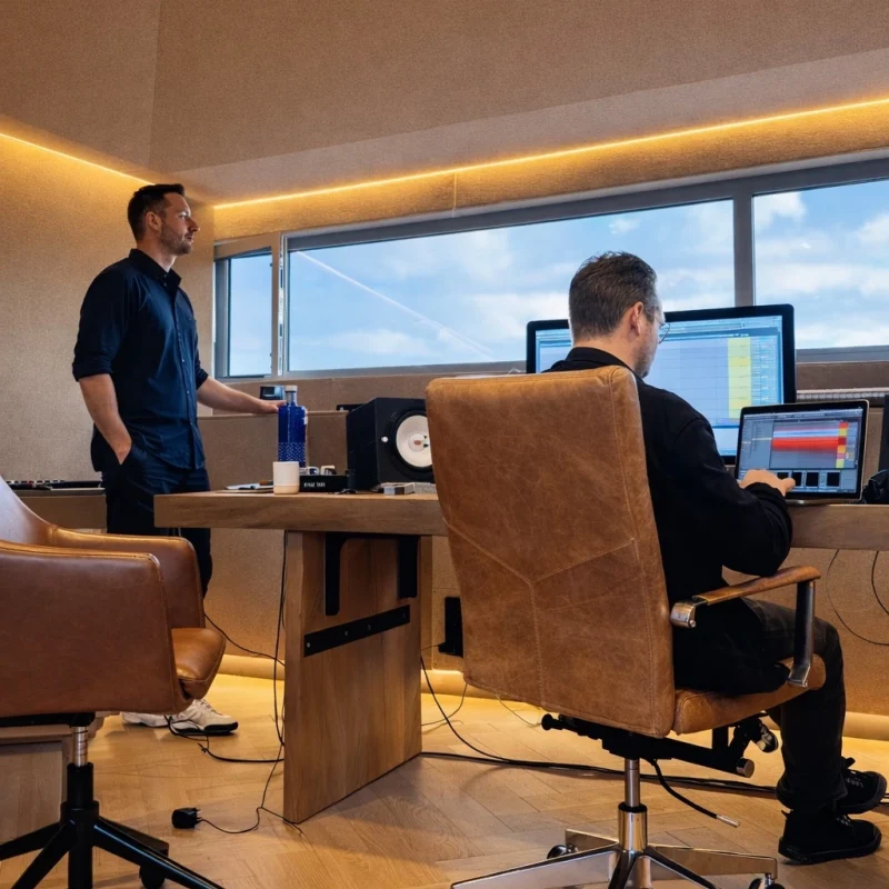 Estudio de grabación moderno con acondicionamiento acústico profesional